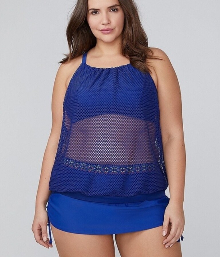 ◆SATUR◆ Ibiza ocean graphic mesh knit sea blue SA242MKT44B Blue Texture Seashell Design Swimsuit | SUWEN