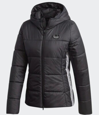 Adidas Originals Slim Trefoil Puffer Hooded 3 Stripe Jacket  XS  Black GD2507