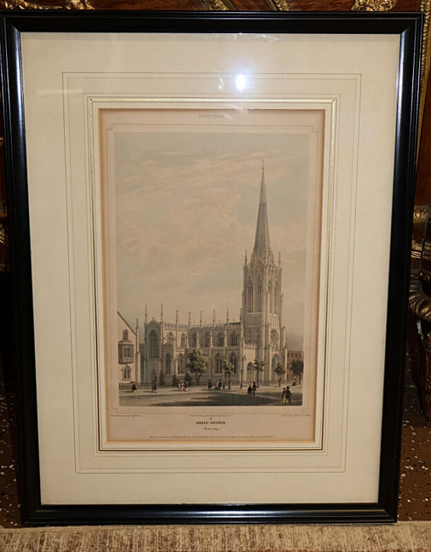 19th Century Lithograph By Augustus Kollner & Deroy Of Grace Church Nyc