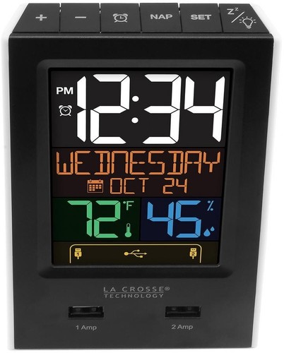 Desktop Dual USB Charging Alarm Clock LCD Screen with Nap Timer Easy-To-Set