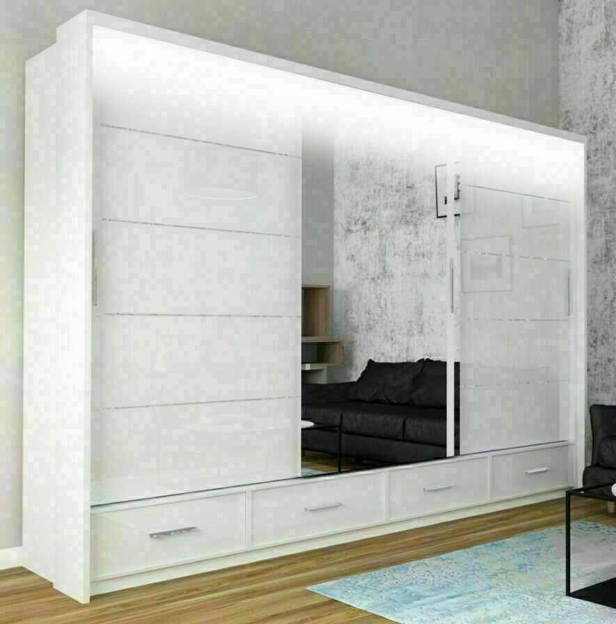 A1 Mendeley High Gloss Sliding Wardrobe 256cm Xysy