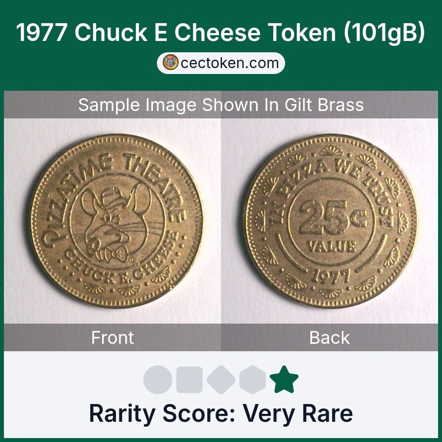 1977 Chuck E Cheese Token (101gB) Gilt Brass 25mm Very Rare