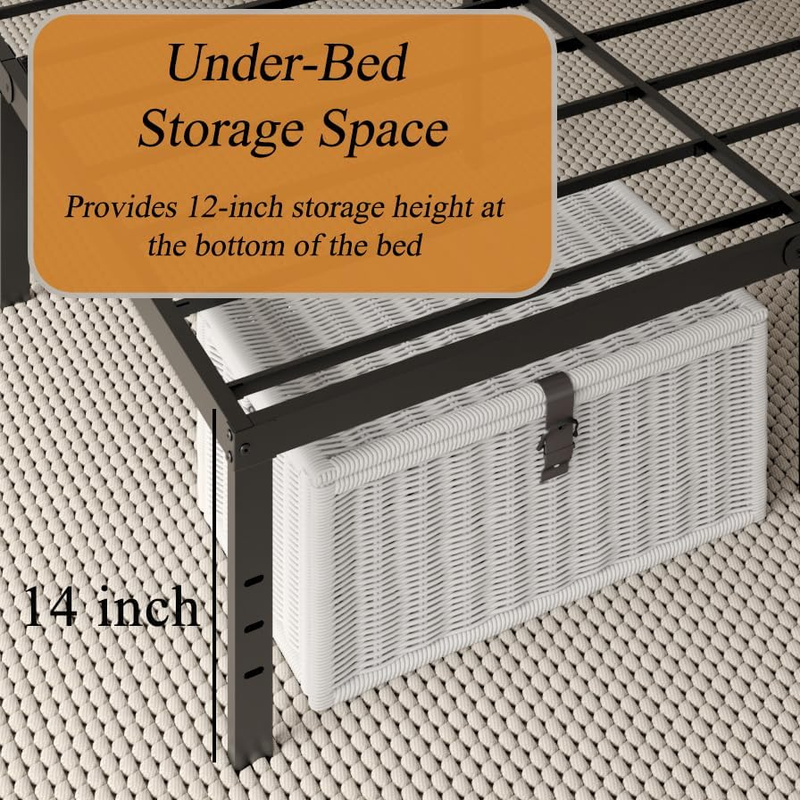King Size Bed Frame,14 Inch High Metal Platform Bed,3500Lbs Heavy Duty Base Bed,