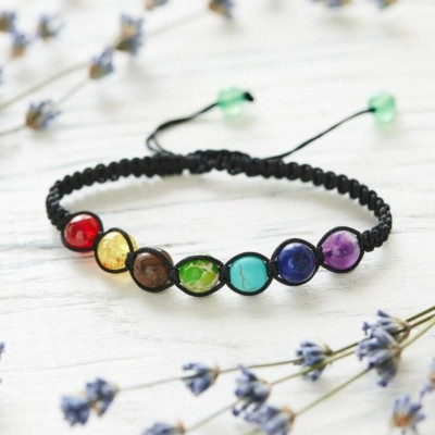 7 Chakra Natural Stone Round Beads Handmade Balance Healing Reiki Bracelet Gift