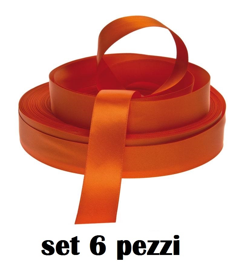 Set 6 Pezzi Nastro Di Raso Arancione 2cmx25m Bomboniere Regali moc