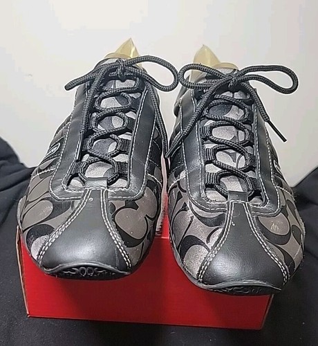 Coach Womens Kirby Shoes Black Size 8.5M Logo Print / Q999