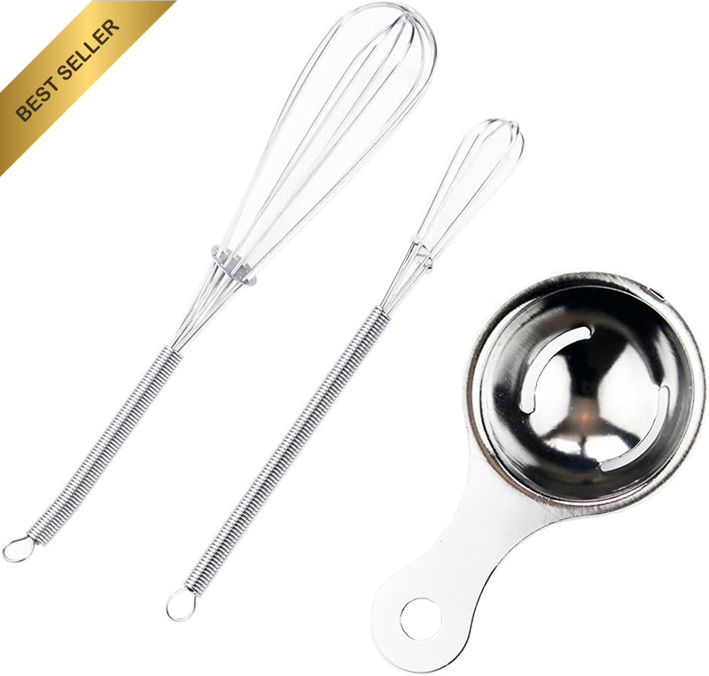 Stainless Steel Mini Whisk Set of 3 Pieces - 7In and 8In Tiny Whisk for Whisking