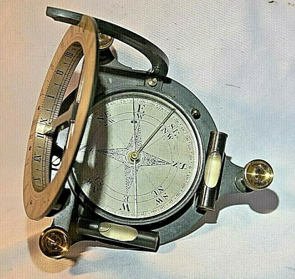 ANTIQUE SILVERED BRASS FRENCH BOXED EQUINOCTAL DIAL,Ca.1810