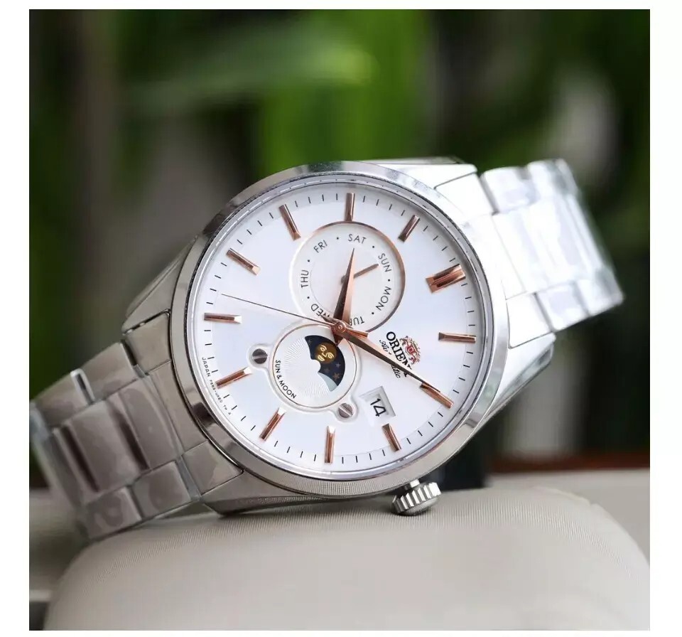 Pre-owned Orient Sun & Moon Ak0301s White Dial Sapphire Crystal Day Date Made In Japan