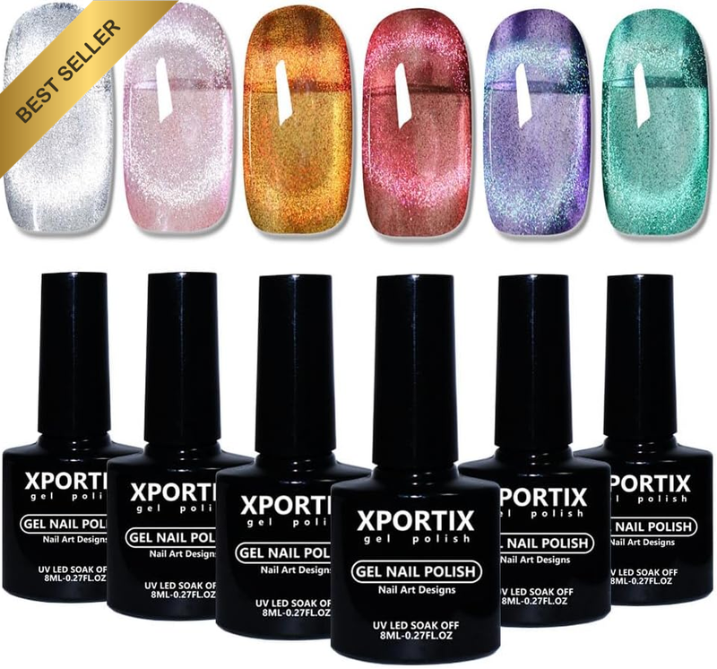 6 Pcs Cat Eye Magnetic Gel Nail Polish Set - Fall Colour Set Long Lasting Autumn