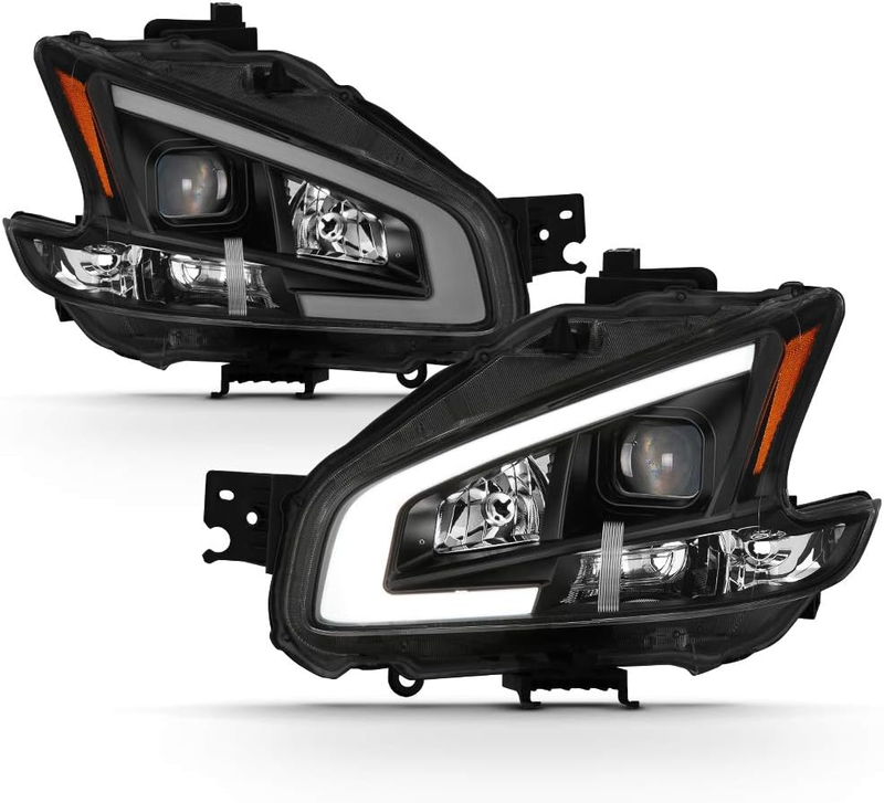 Black LED Tube Headlights Driver Passenger Side for 2009-2014 Nissan Maxima