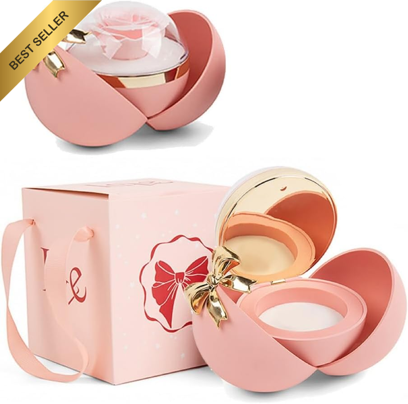 Elegant Rose-Shaped Gift Box with Double Opening, Red Velvet Interior & Gold Det