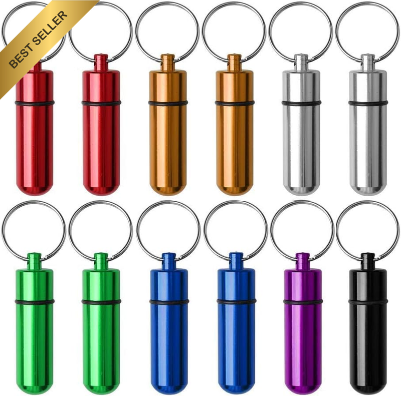 12 Pieces Aluminum Pill Box,  7 Colors Waterproof Portable Pill Case Bottle Cont
