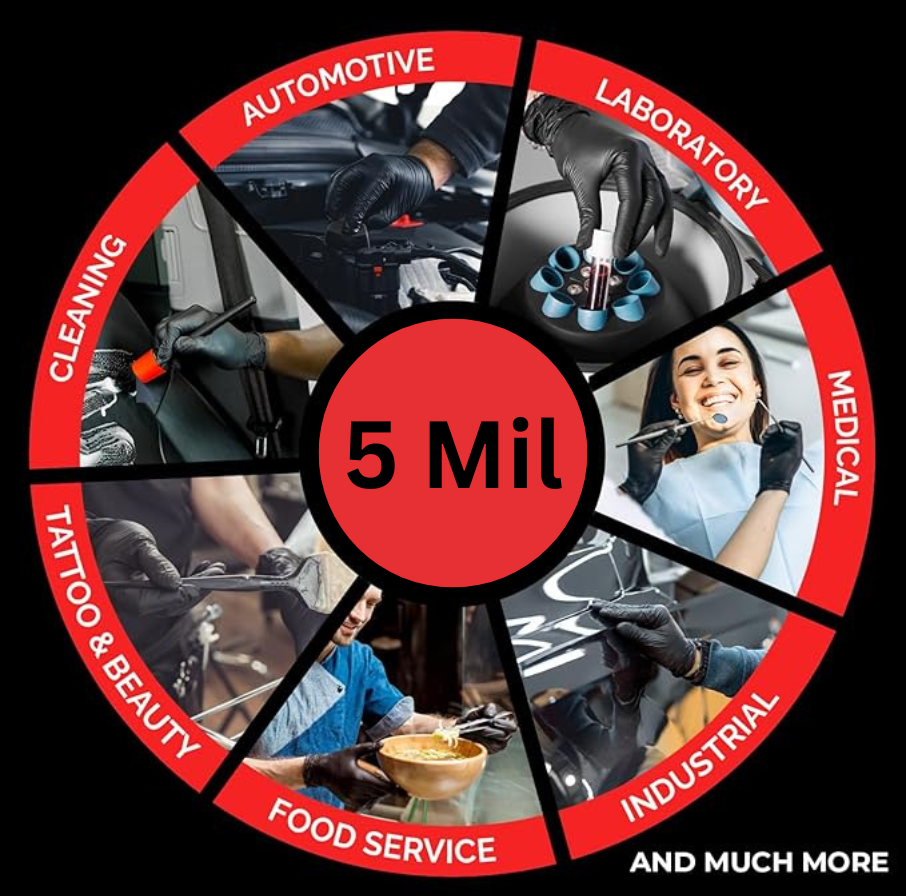 5 Mil Nitrile Black Disposable Exam/Medical Cleaning Gloves Powder Latex Free