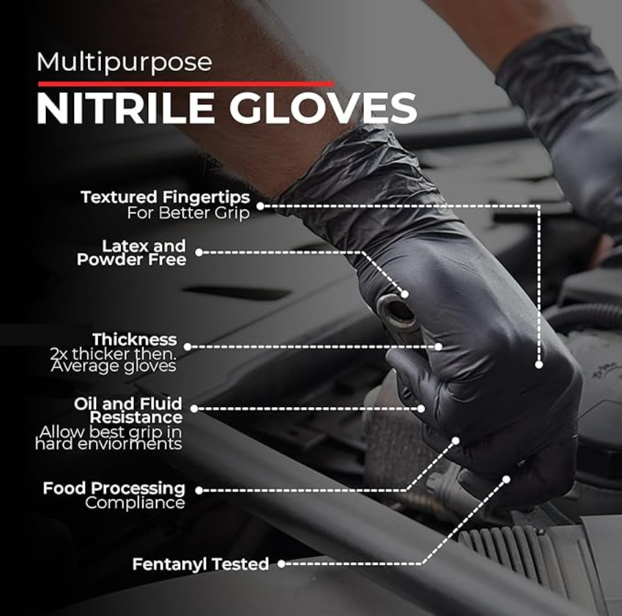 5 Mil Nitrile Black Disposable Exam/Medical Cleaning Gloves Powder Latex Free