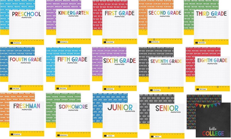 School Memories scrapbook paper U-CHOOSE Preschool thru College - double sided