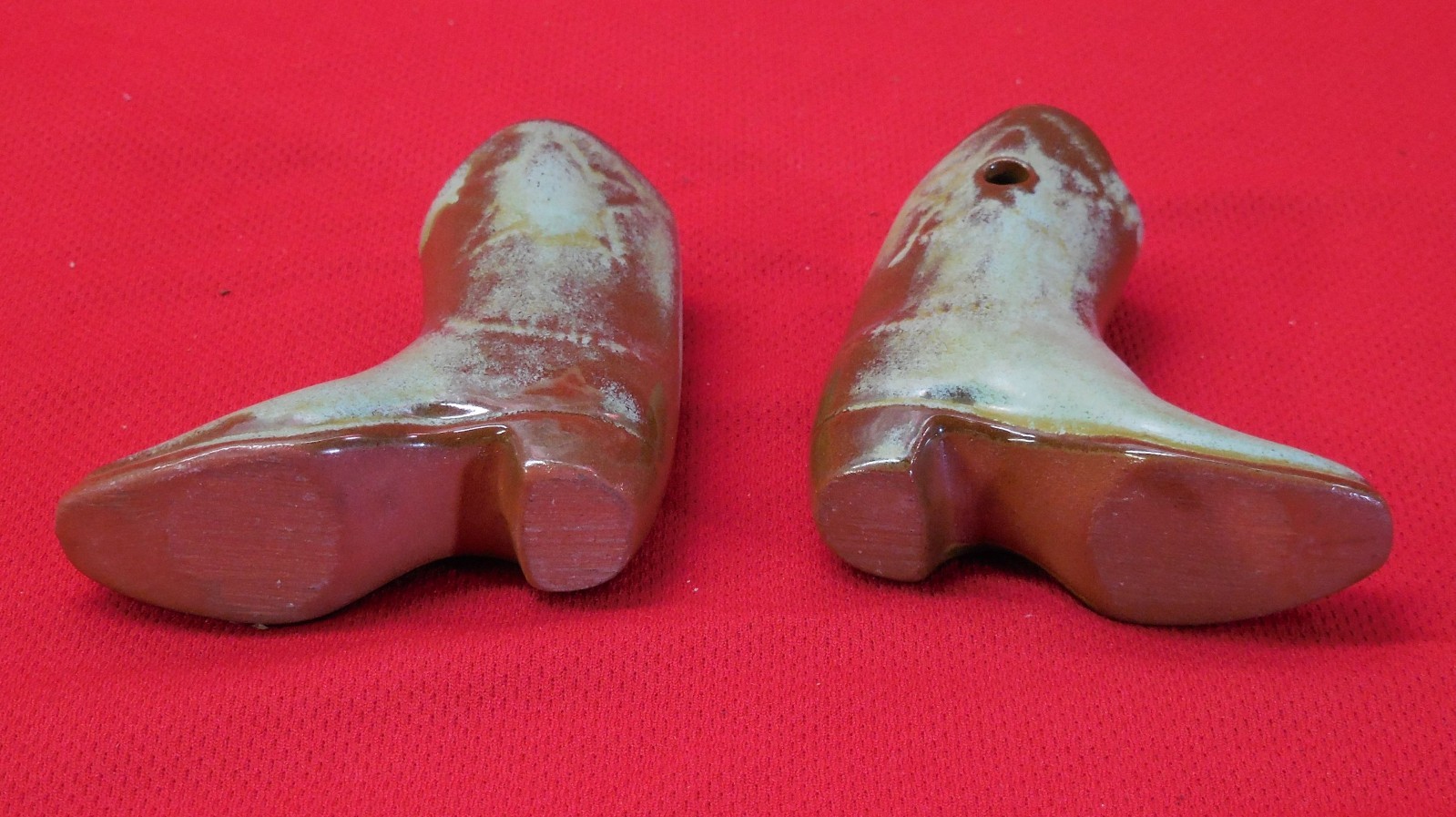 FRANKOMA POTTERY - PRAIRIE GREEN - PAIR OF MINI COWBOY BOOTS