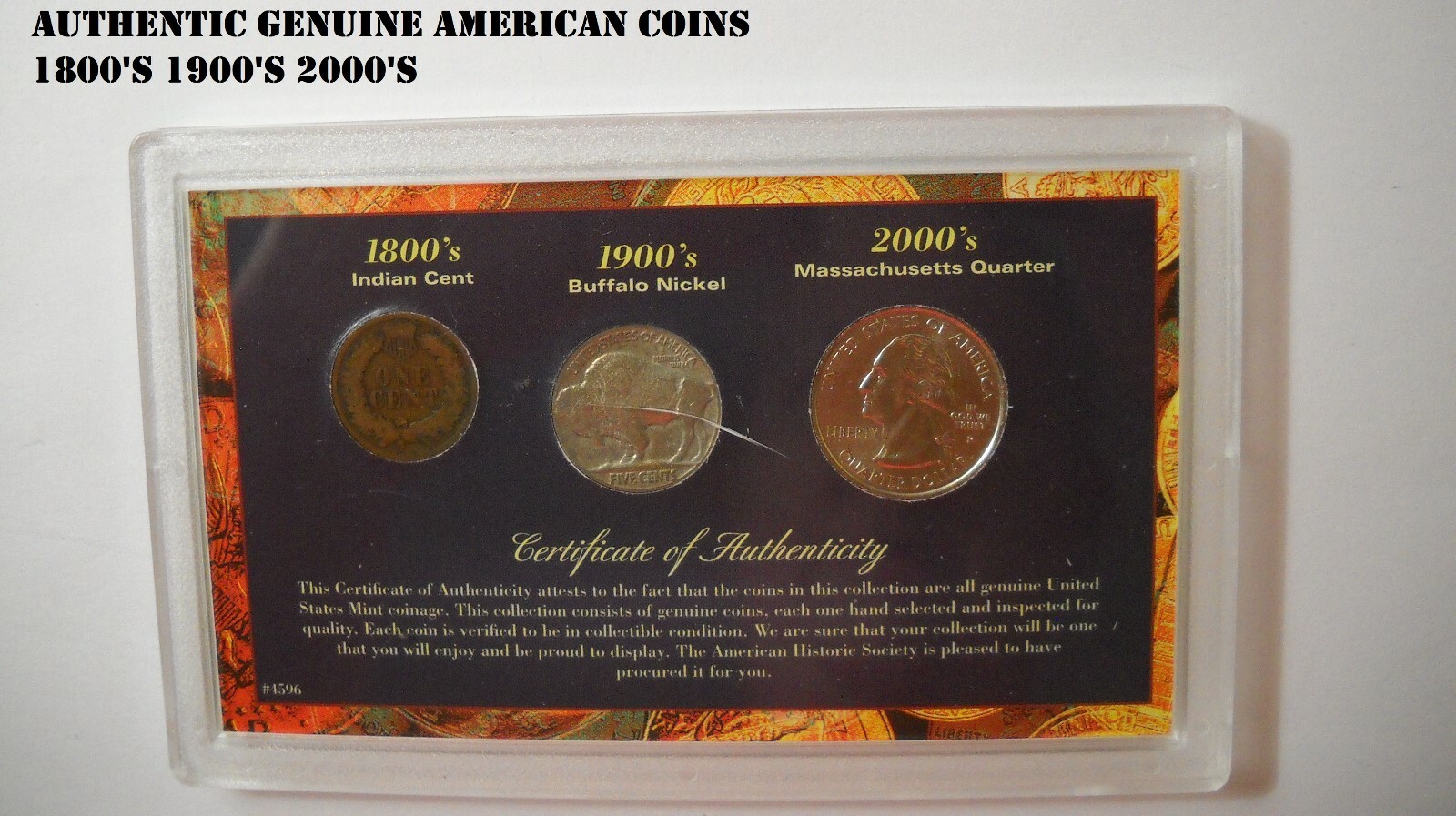 1889 Indian cent, 1935 Buffalo nickel 2000 massachusetts Quarter Three Centuries