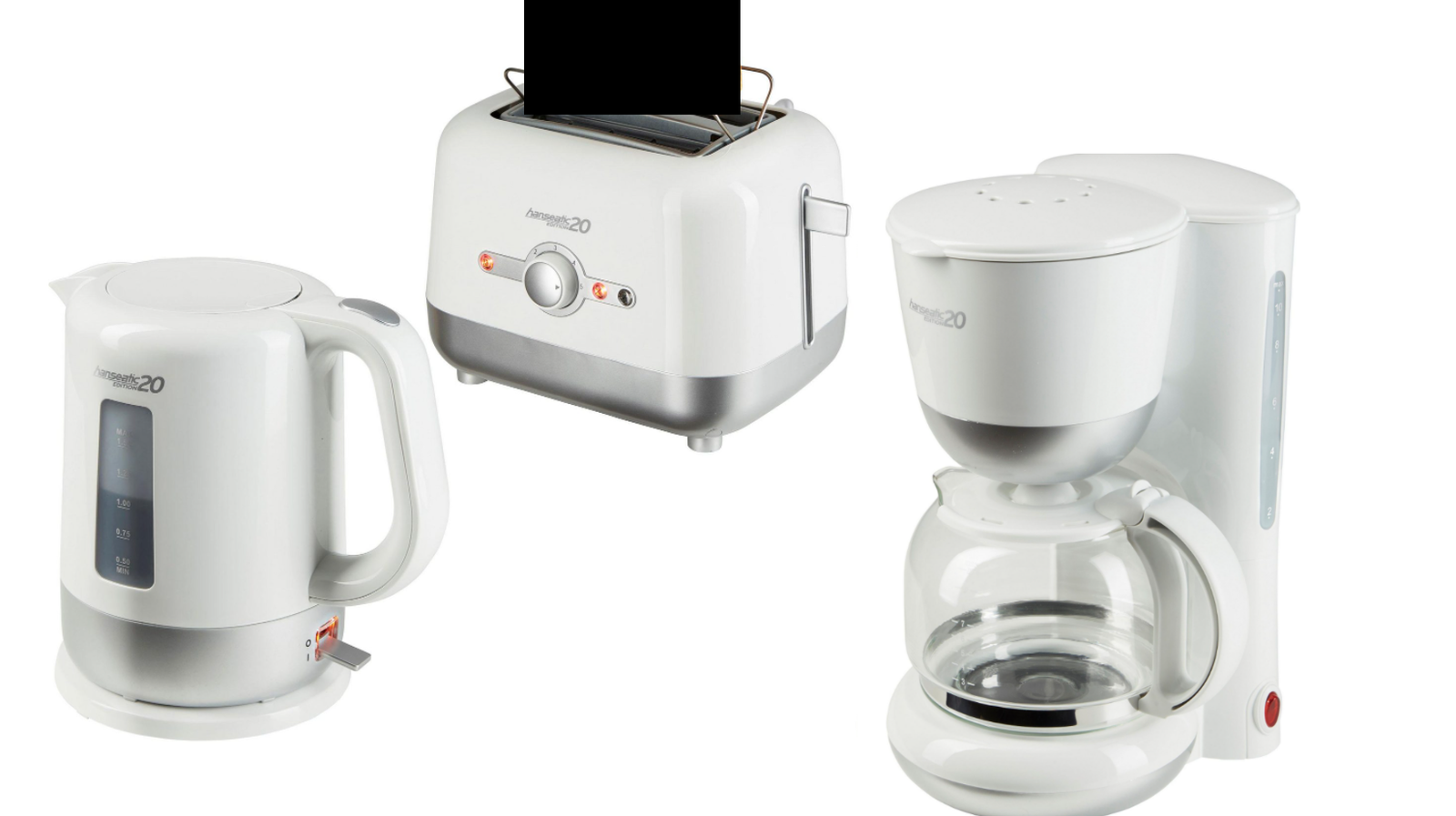 HANSEATIC Frühstsücksset (3-tlg.) klassisch weiß Toaster Wasserkocher Kaffee