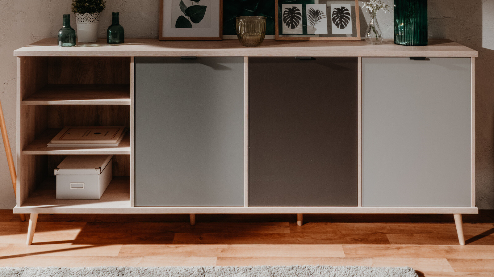 Sideboard Eiche und grau Kommode 210 x 88 cm Wohnzimmer Esszimmer Anrichte Epik