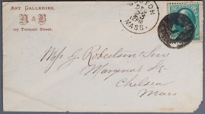 Mayfairstamps US 1880s Boston MA Art Galleries to Chelsea MA Negative Cancel Cov
