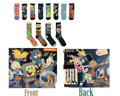 Nickelodeon Mens 12 Days Low Cut & Crew Socks Advent Gift Box - Shoe Size 6 - 12
