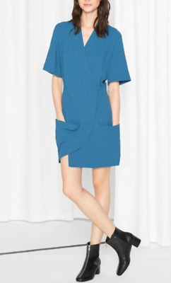 NEW Paris Atelier & Other Stories Womens Blue Faux Wrap Asymmetric Dress 12