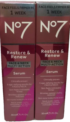 LOT OF 2 No7 Restore & Renew Serum 30mL *NEW & OLD LOOK I HAVE* DAMAGED BOXES