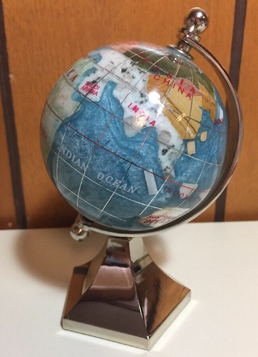 Chrome And  Gemstone Acrylic World Globe Rotating Axis 5.5”