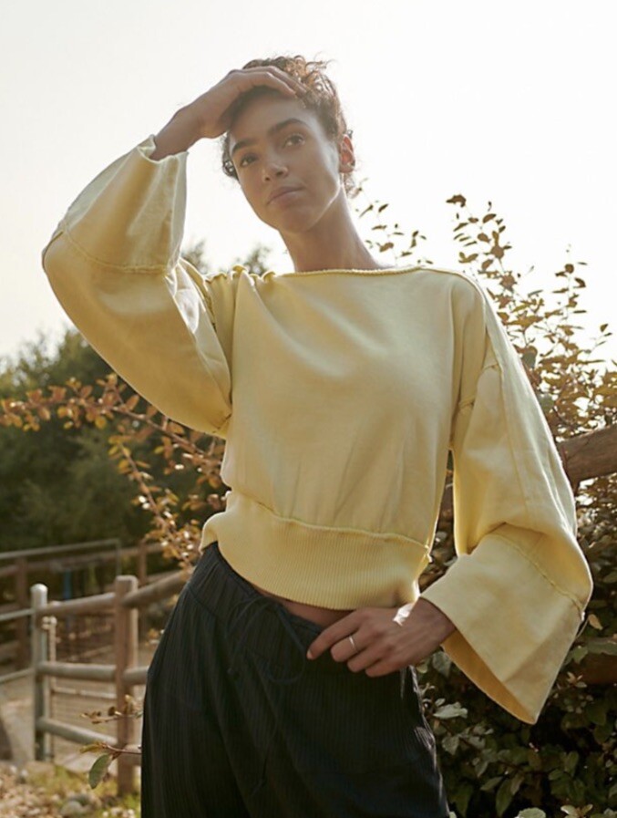 

Толстовка Free People Movement Пуловер Arcadia Sweat Lime с широкими манжетами , НОВИНКА, Yellow lime