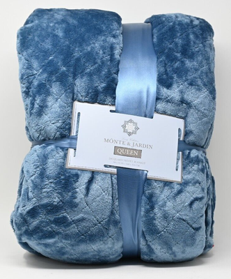 Monte Jardin Velvet Sherpa Blanket Queen Blue