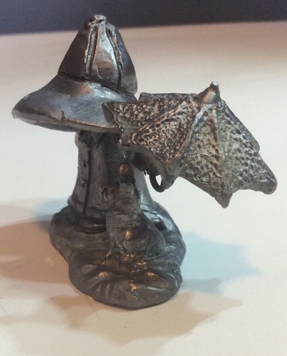 Vintage Pewter Michael Ricker Child Holding Umbrella Over Puppy Dog Handcrafted