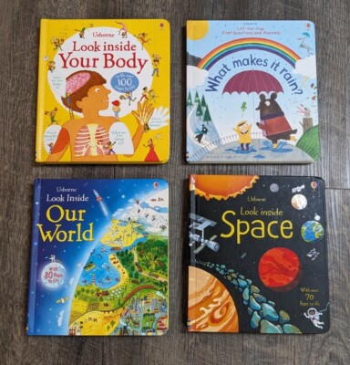 Usborne Look Inside & Lift the Flap Books Set of 4 Space World Rain & Body