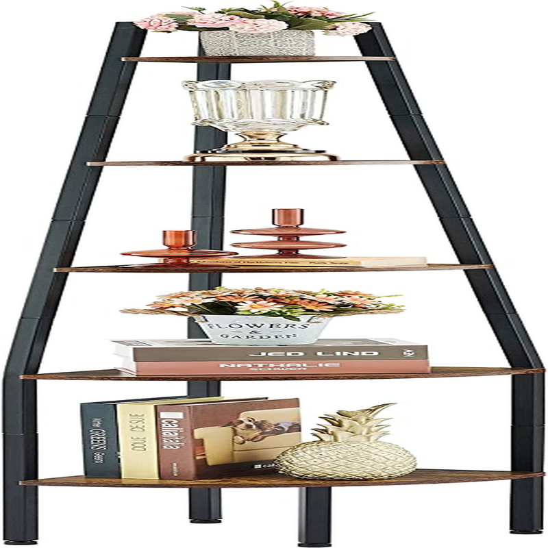 Corner Shelf, Industrial 5-Tier Corner Bookshelf, Rustic Corner Ladder Shelf, Co