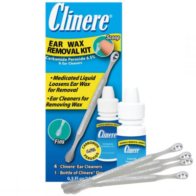 Clinere EARWAX REMOVAL KIT: EAR WAX DROPS LIQUID AID & 4 WAX CLEANERS Pick Scoop