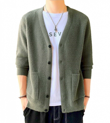 Mens New Fashion Cardigan Sweater Long sleeved Button 90s Grunge