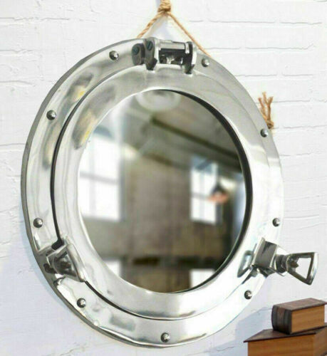 12" Porthole Mirror ~ Silver Finish ~ Nautical Maritime Decor ~Ship Cabin Window