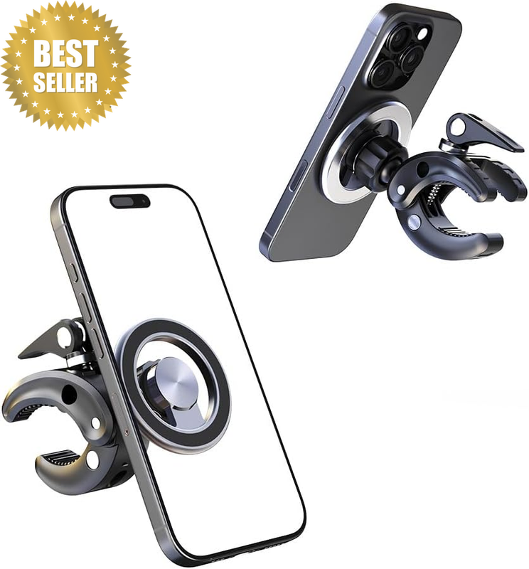 Magnetic Phone Holder for Bike & Treadmill, Heavy-Duty Clamp Handlebar Mount, Co