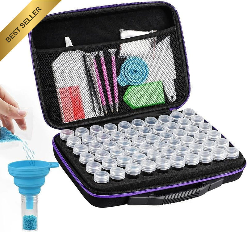 60 Grids Diamond Painting Storage Case with Tools – EVA Bead Organizer Box with