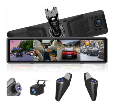 Panoramic WIFI Dash Cam 4 Channels Camera 12''Screen Car Rearview Mirror ADAS BDS