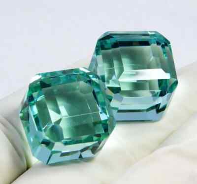 240 Ct CERTIFIED Natural Water Blue Aquamarine Cube Cut Topaz Gemstone 2 Pcs Lot