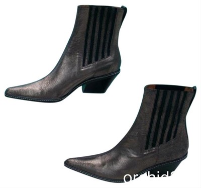 Pre-owned J Donald Pliner Western Couture Metallic Pig Leather Boot Shoe Goring $625 In Gray