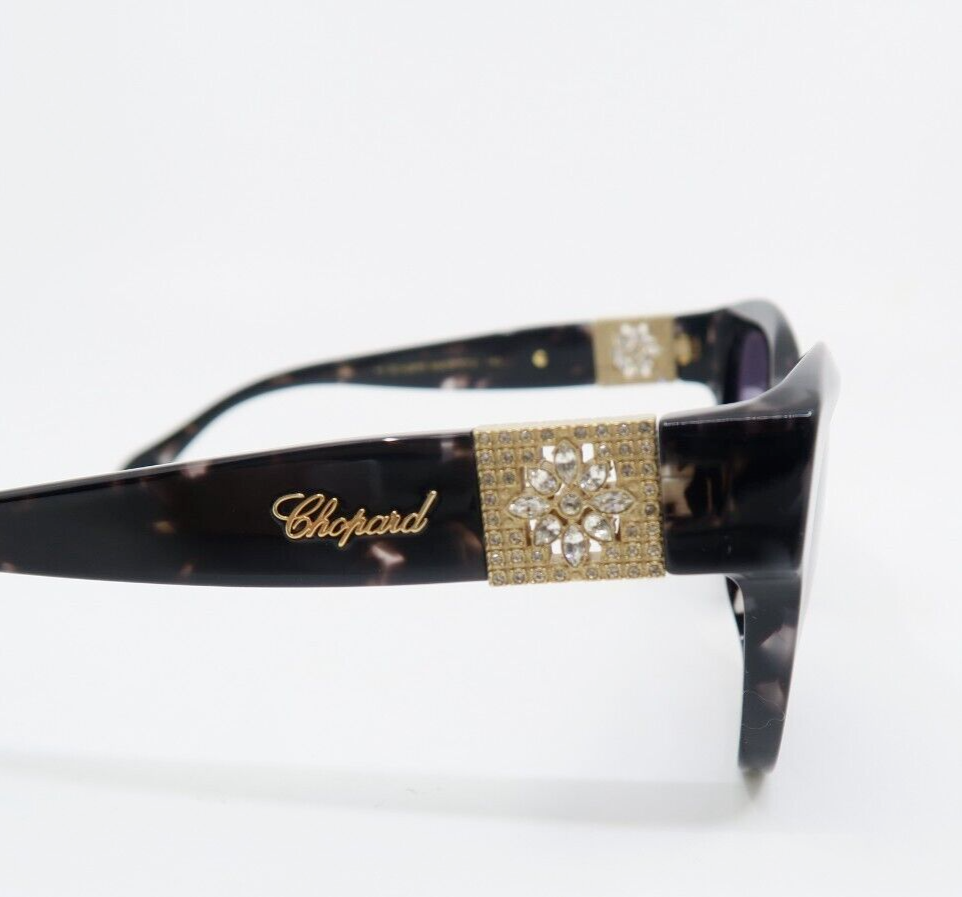 Pre-owned Chopard Sch287s 0721 55 Black On Grey Spotted, Clear Crystals, Sunglasses. In Grey.