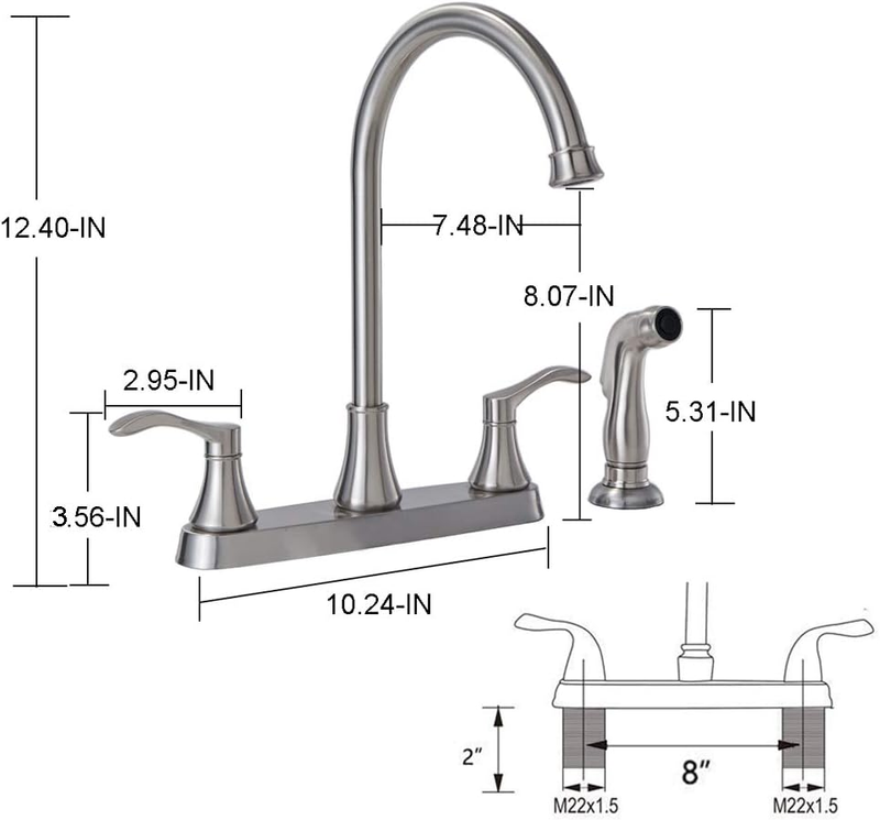 3 Hole or 4 Hole Two Handle Kitchen Faucet with Side Sprayer, Commercial Lead-Fr