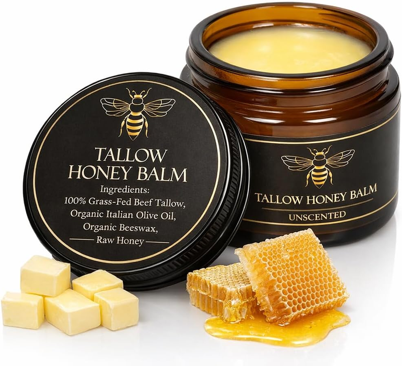Beef Tallow Balm for Face & Skin – Grass-Fed Beef Tallow with Raw Honey & Beeswa