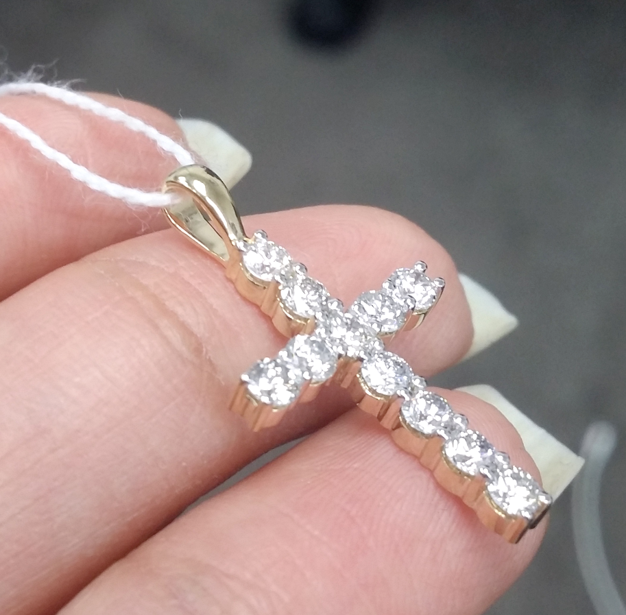 Pre-owned Handmade Deal 1.00ct Genuine Round Diamonds Cross Pendant In 14k Gold 27mm In White