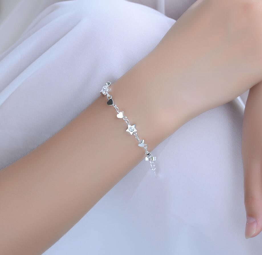 アクセサリー centimeter Star logo bracelet Women's Silver SP Cubic Zirconia Love Heart & Star Bangle