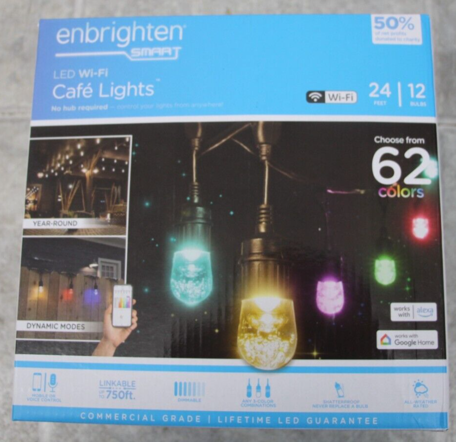 NEW Enbrighten LED Wi-Fi 25 Smart Cafe Lights - 12 Bulbs - 24 Feet - #57044-3