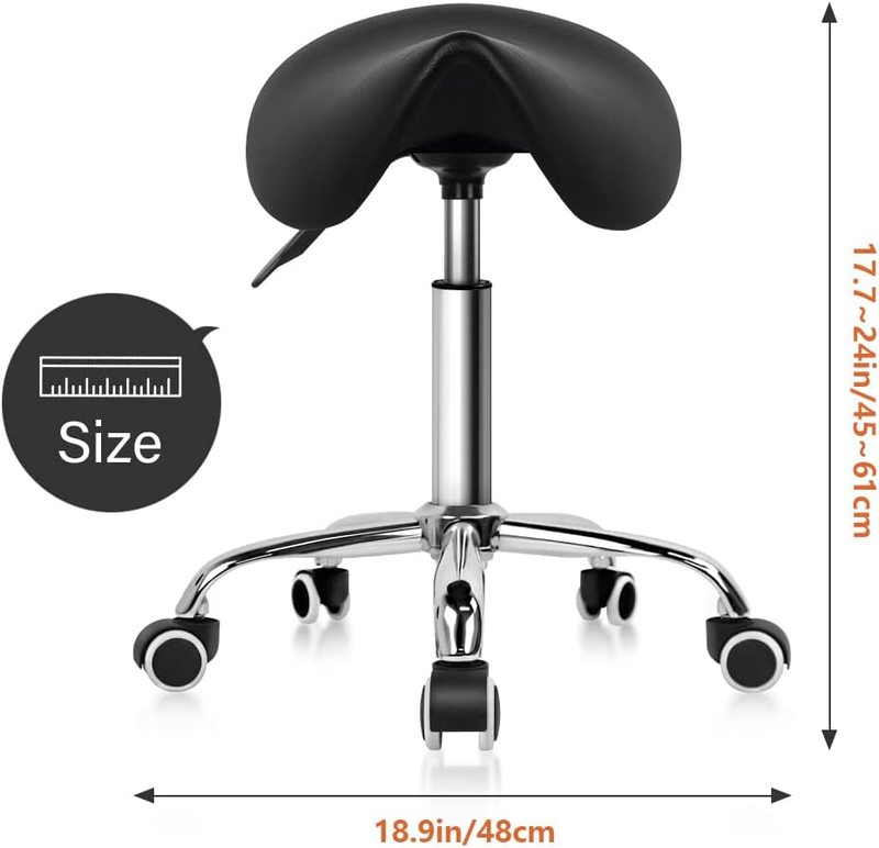 Rolling Saddle Stool PU Leather Swivel Adjustable Rolling Stool with Wheels Salo