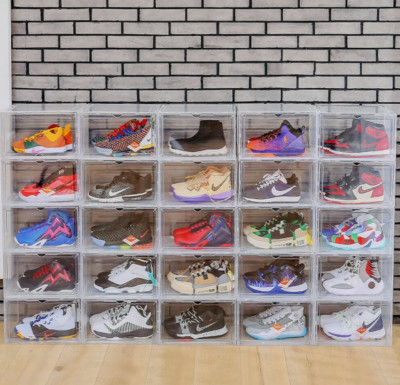 Magnetic Shoe Storage Box Drop Side/Front Sneaker Case Stackable Container clear